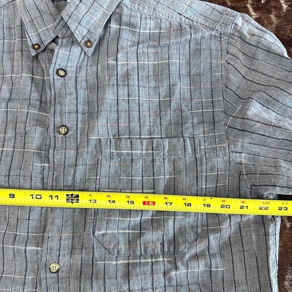 Territory Ahead Linen Cotton Button Up Shirt M Gray Short Sleeve Plaid Summer - Picture 4 of 8